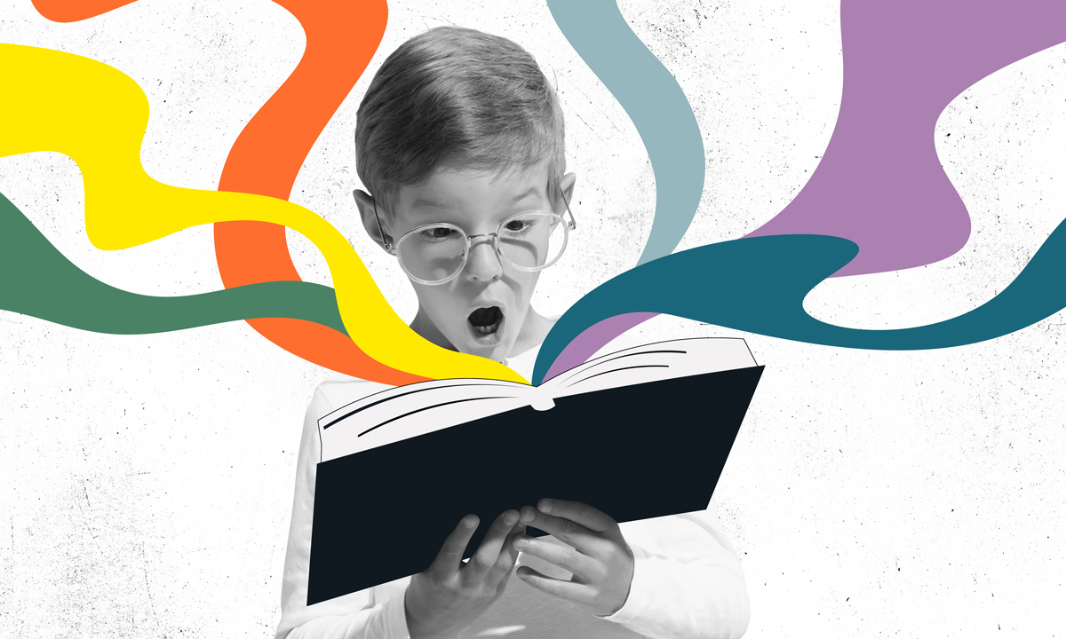 Illustration of a student reading a book