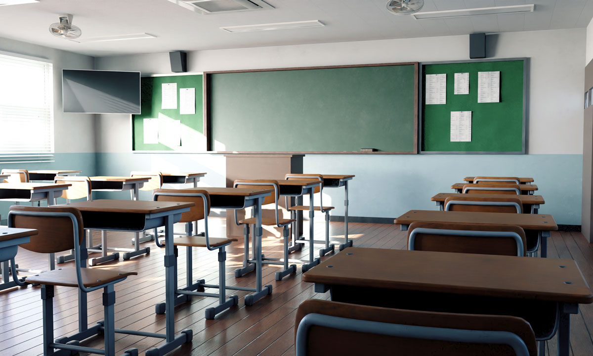 This photo shows an empty classroom.